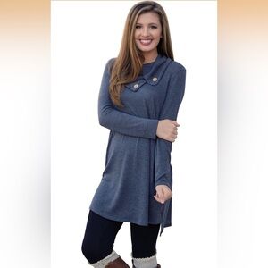 Mixmax Gray-blue turtle neck Button-Up Shirt